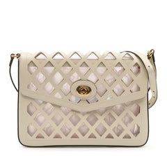 Medium Cutout Leather and Flora Canvas Traforata Flap Crossbody