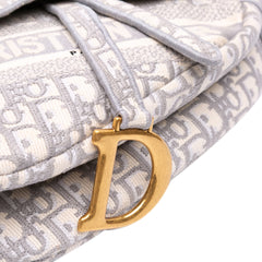 Oblique Canvas Embroidered Saddle Bag