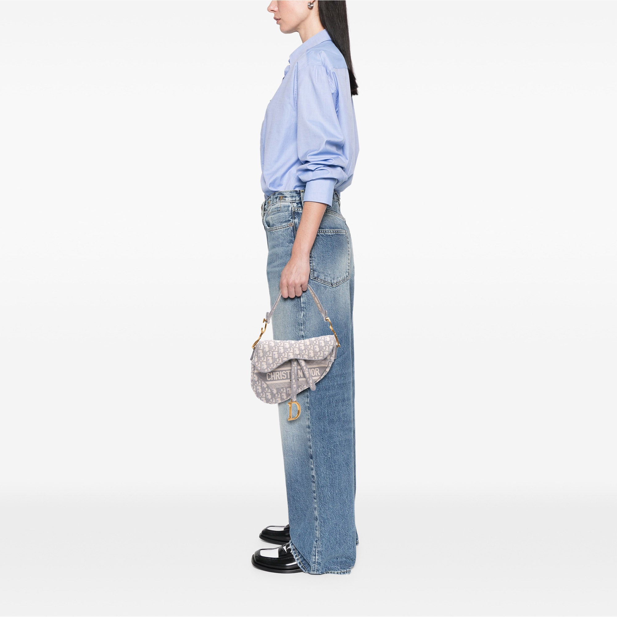 Oblique Canvas Embroidered Saddle Bag