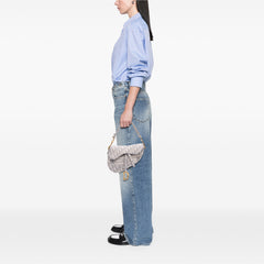 Oblique Canvas Embroidered Saddle Bag