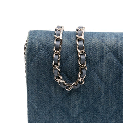 Quilted Denim Camellia Wallet On Chain Denim