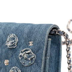 Quilted Denim Camellia Wallet On Chain Denim