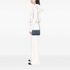 Quilted Denim Camellia Wallet On Chain Denim