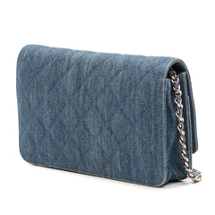 Quilted Denim Camellia Wallet On Chain Denim
