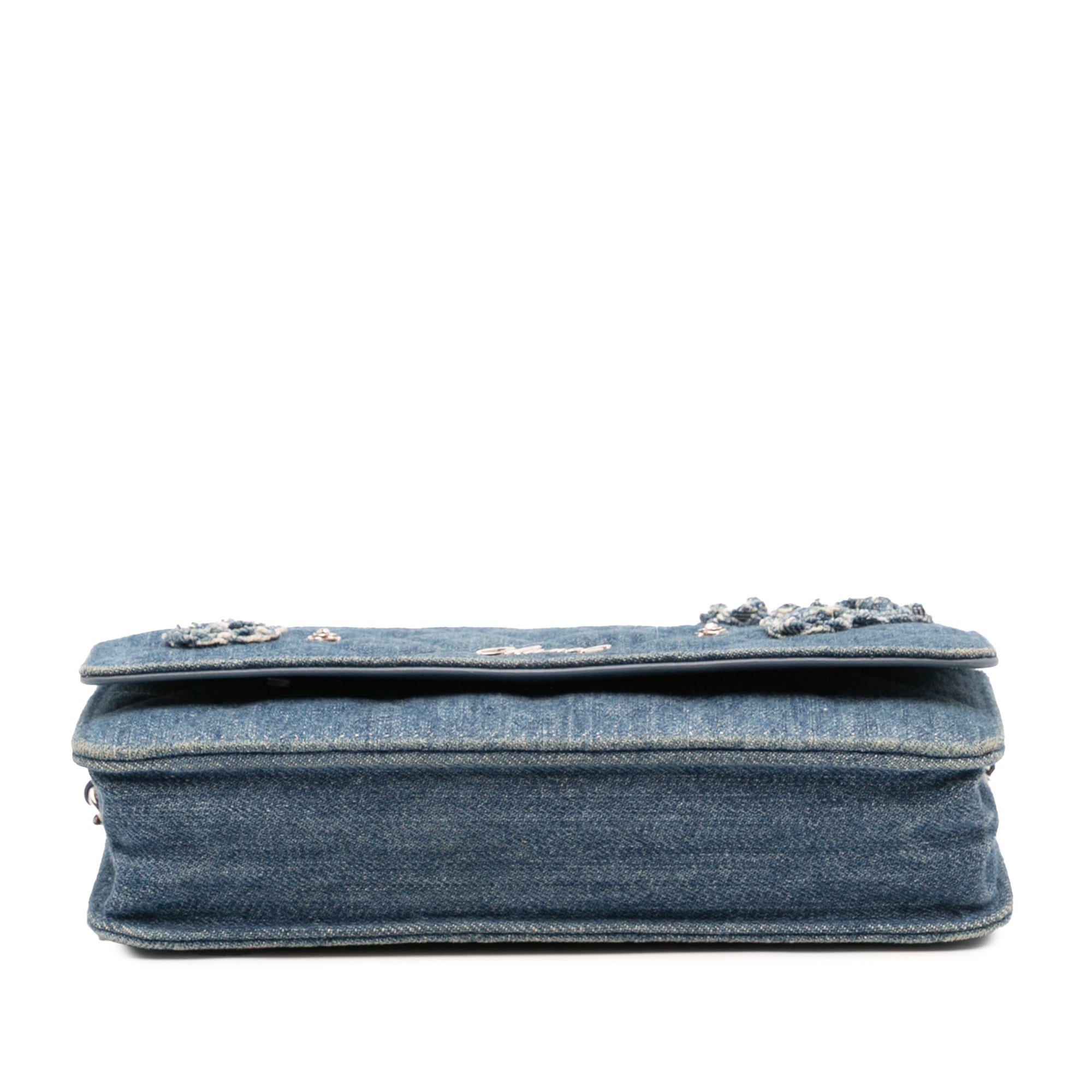 Quilted Denim Camellia Wallet On Chain Denim