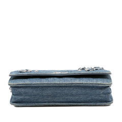 Quilted Denim Camellia Wallet On Chain Denim