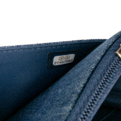 Quilted Denim Camellia Wallet On Chain Denim
