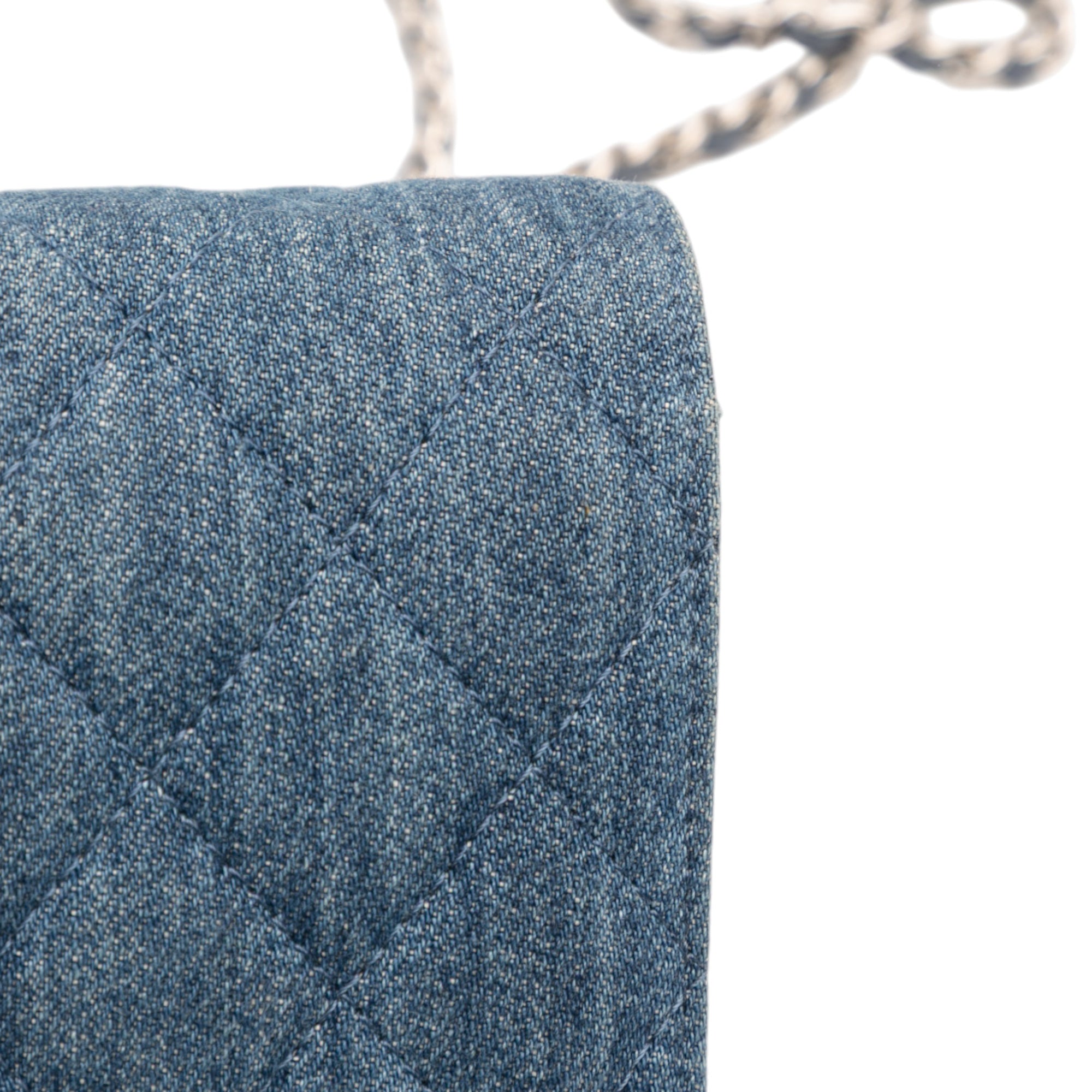 Quilted Denim Camellia Wallet On Chain Denim