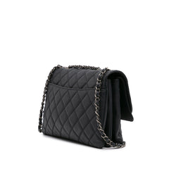 Small Quilted Grained Calfskin CC Round Clasp Accordion Flap