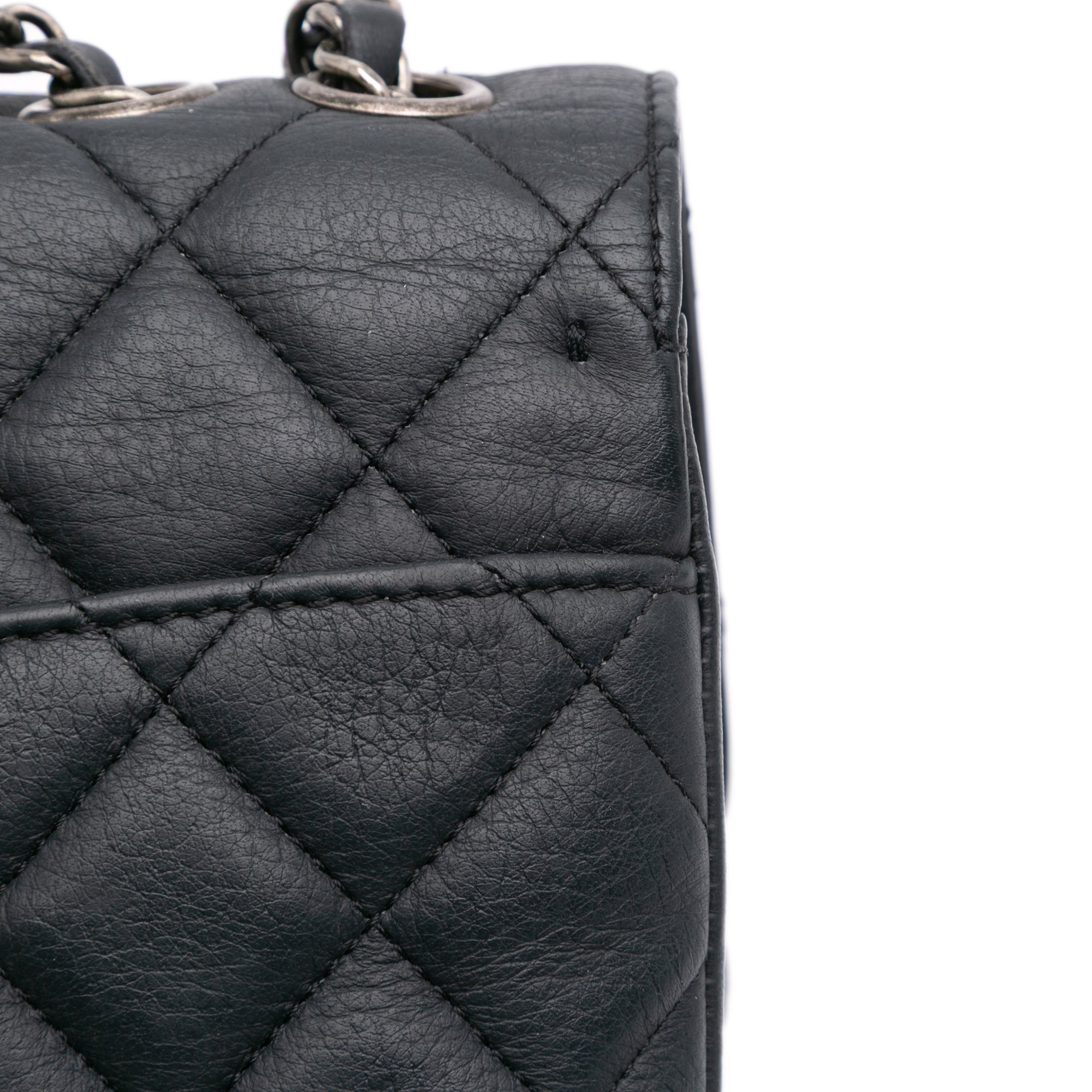 Small Quilted Grained Calfskin CC Round Clasp Accordion Flap