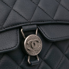 Small Quilted Grained Calfskin CC Round Clasp Accordion Flap