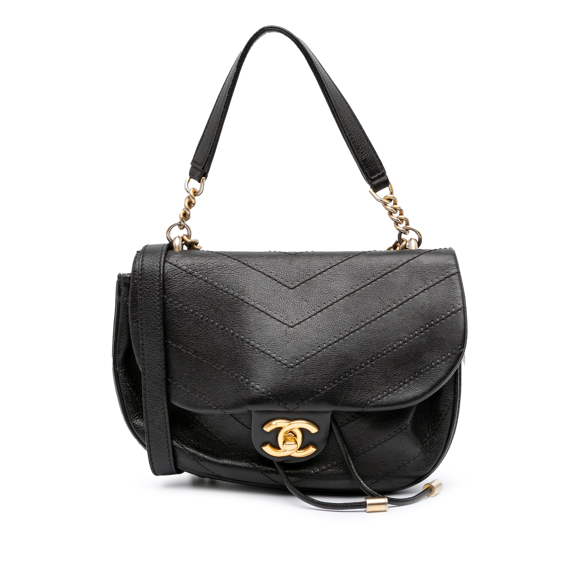 CC Chevron Calfskin Round Flap Satchel