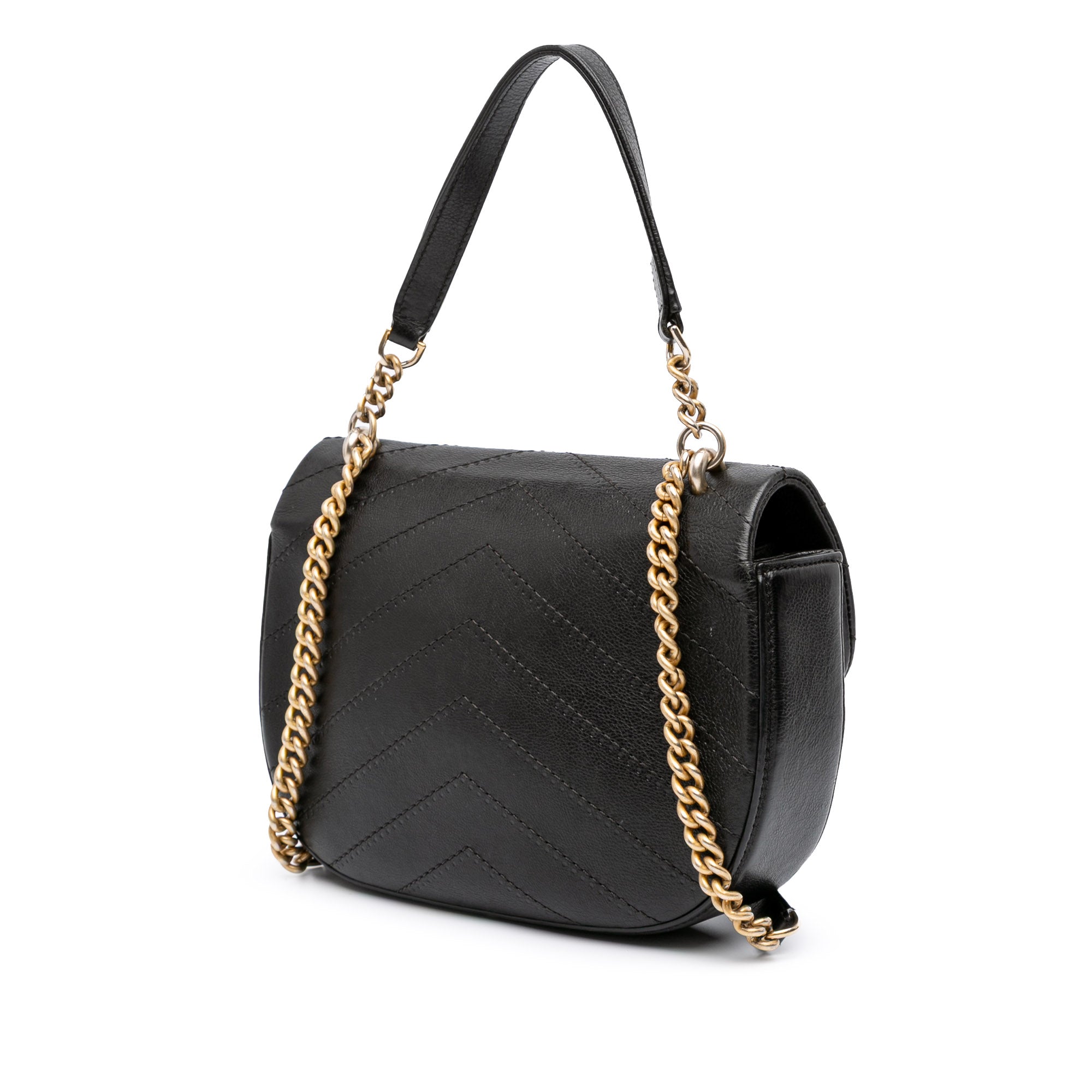 CC Chevron Calfskin Round Flap Satchel