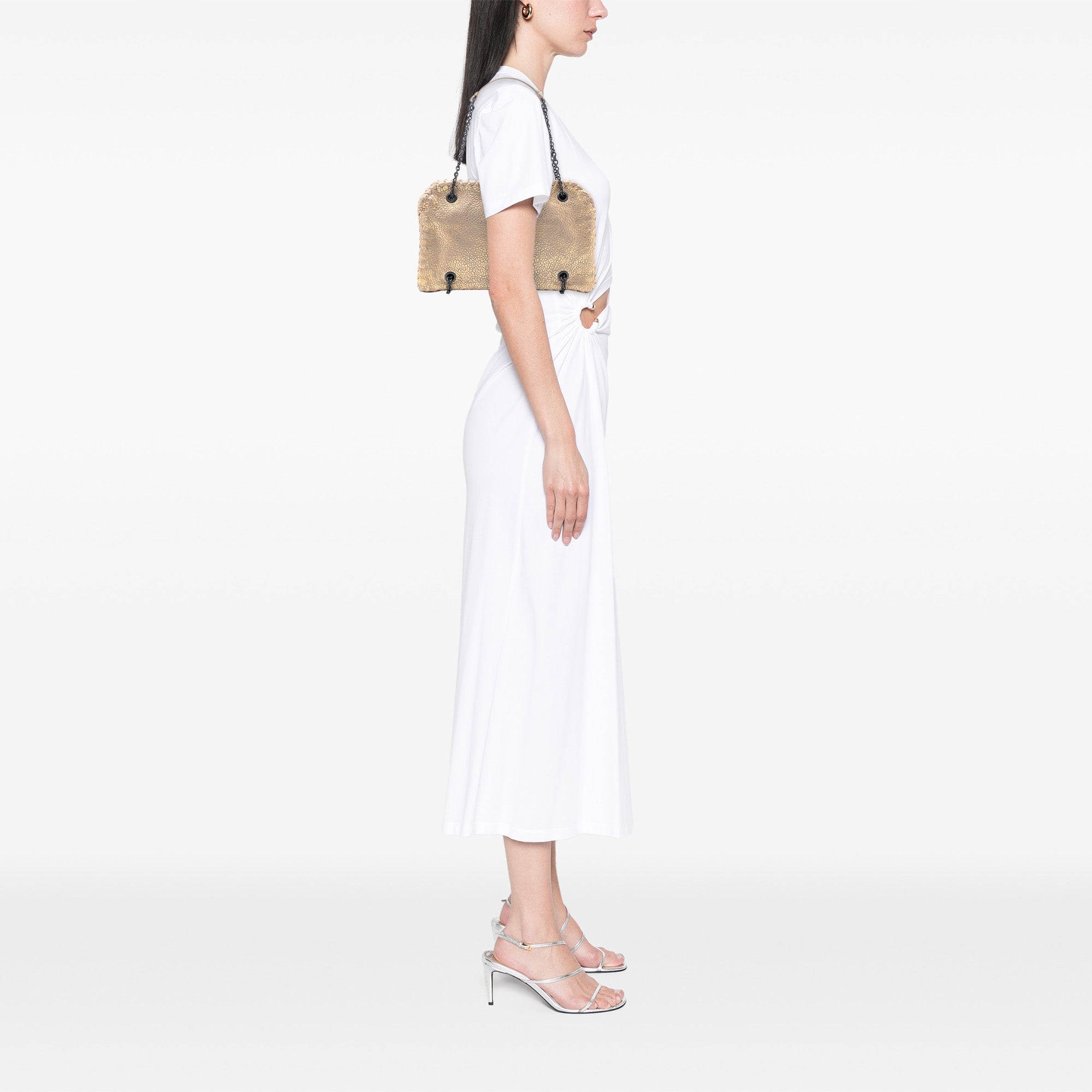 Intrecciato Trimmed Metallic Leather Duo Shoulder Bag