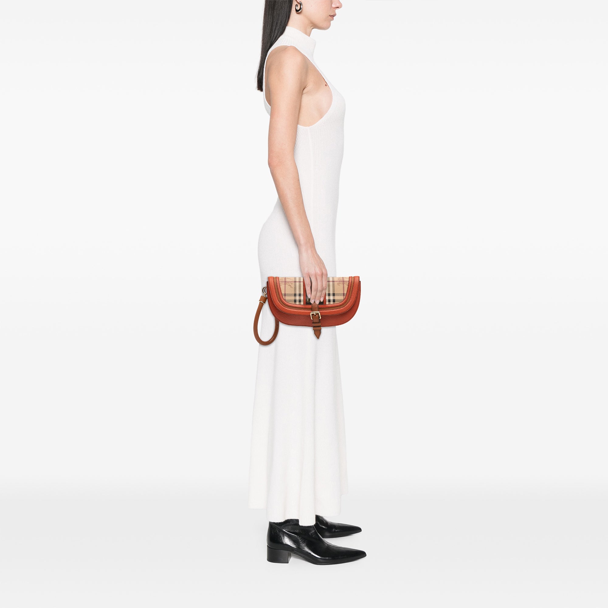 Haymarket Check Coated Canvas and Grained Leather Clutch