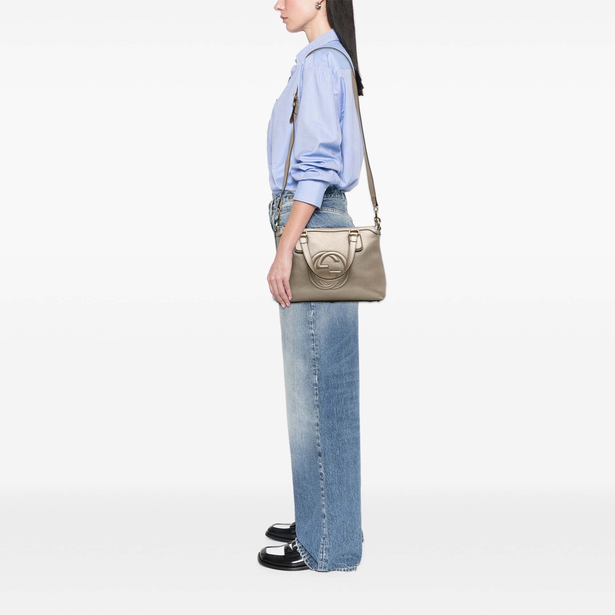 Small Metallic Leather Soho Working Satchel