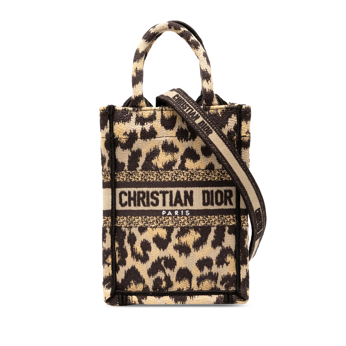 Mizza Mini Embroidered Canvas Leopard Vertical Book Tote