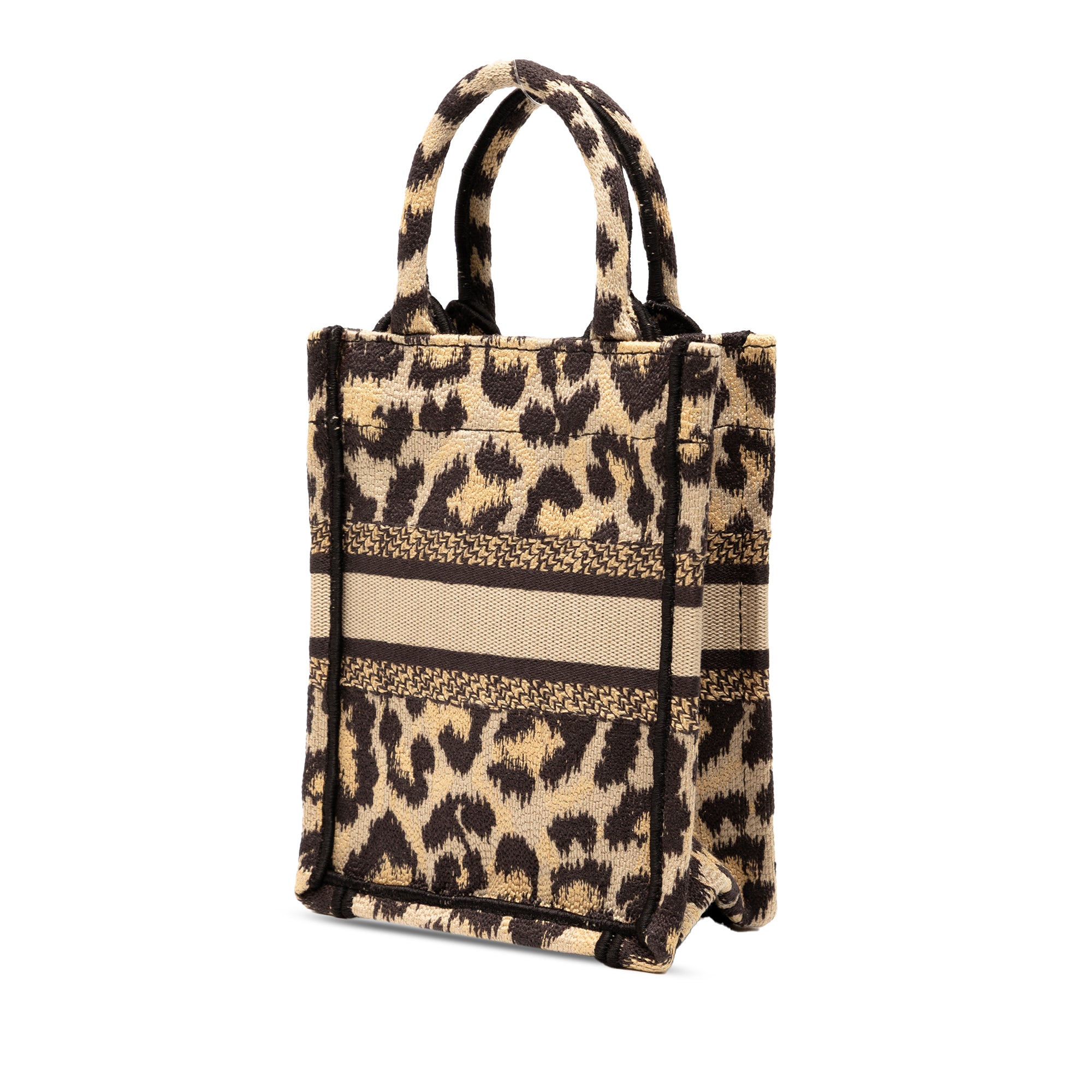 Mizza Mini Embroidered Canvas Leopard Vertical Book Tote