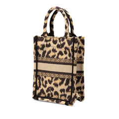 Mizza Mini Embroidered Canvas Leopard Vertical Book Tote