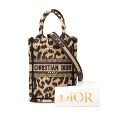 Mizza Mini Embroidered Canvas Leopard Vertical Book Tote
