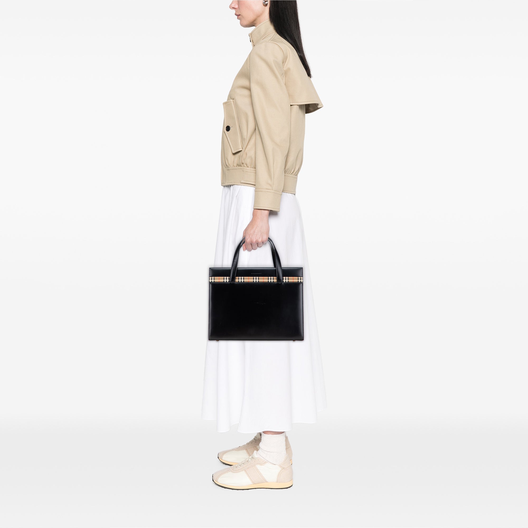 House Check Trimmed Leather Tote