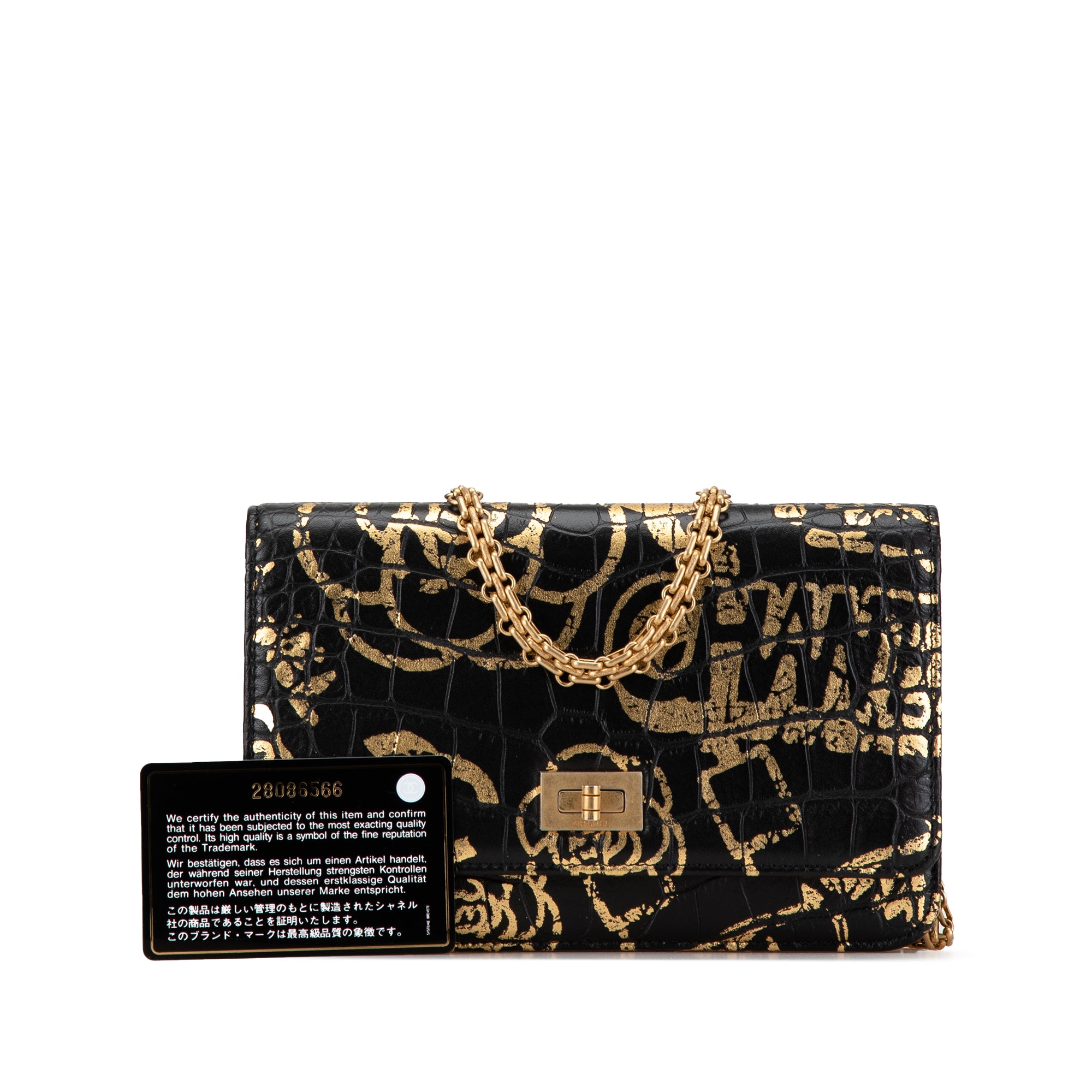 Calfskin Crocodile Embossed Graffiti 2.55 Cocodile Reissue Wallet On Chain