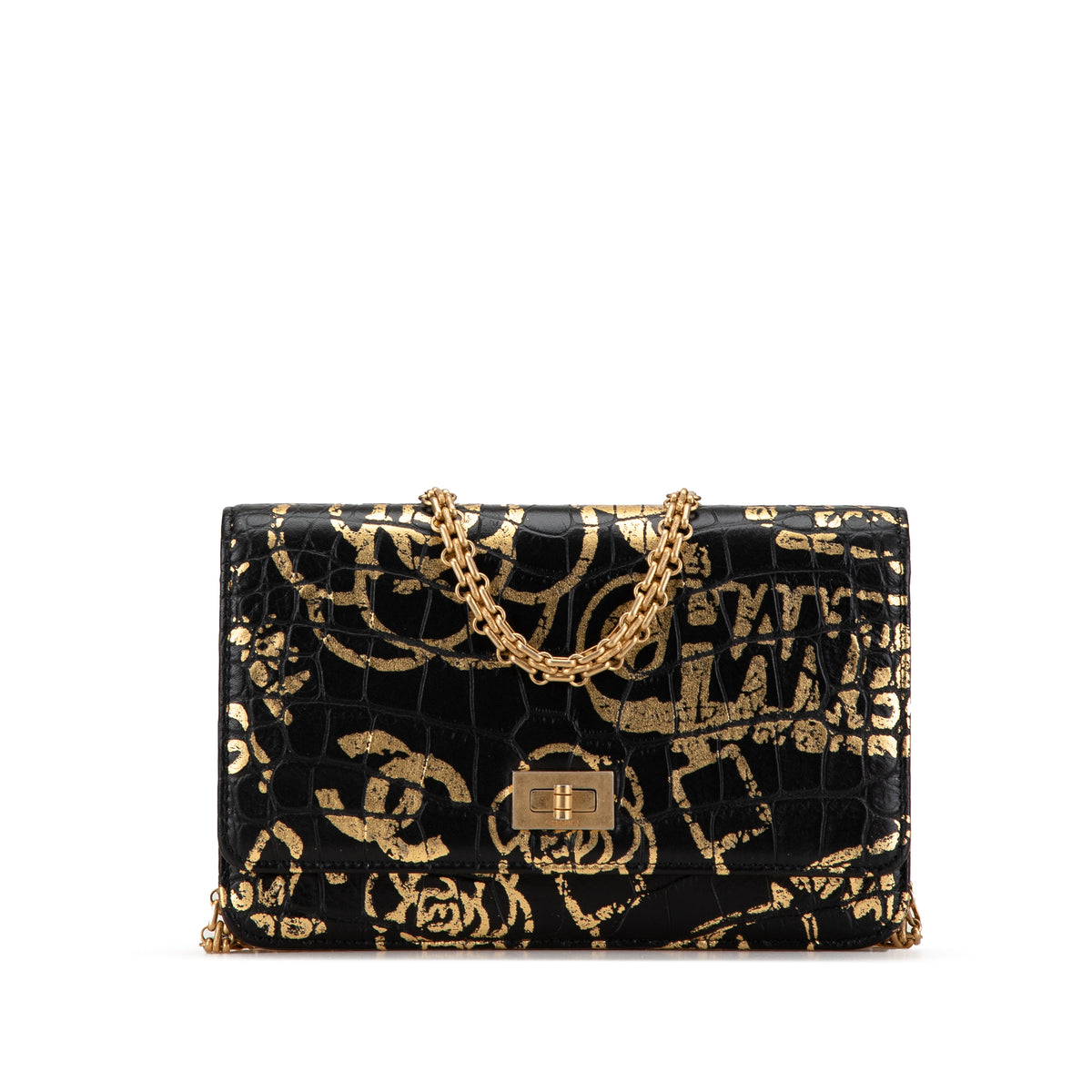 Calfskin Crocodile Embossed Graffiti 2.55 Cocodile Reissue Wallet On Chain