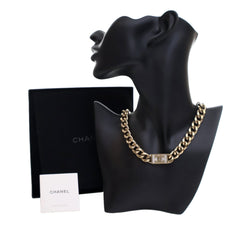 Gold Plated Rhinestone CC Chain Link Choker Necklace