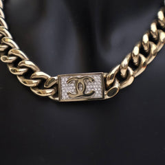 Gold Plated Rhinestone CC Chain Link Choker Necklace