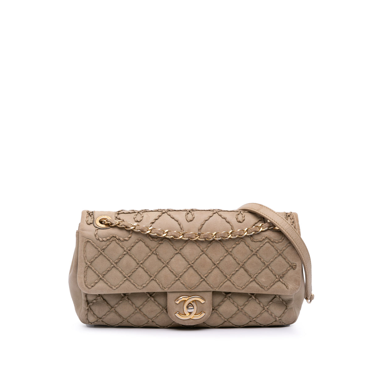 Calfskin Stitched Motif Flap