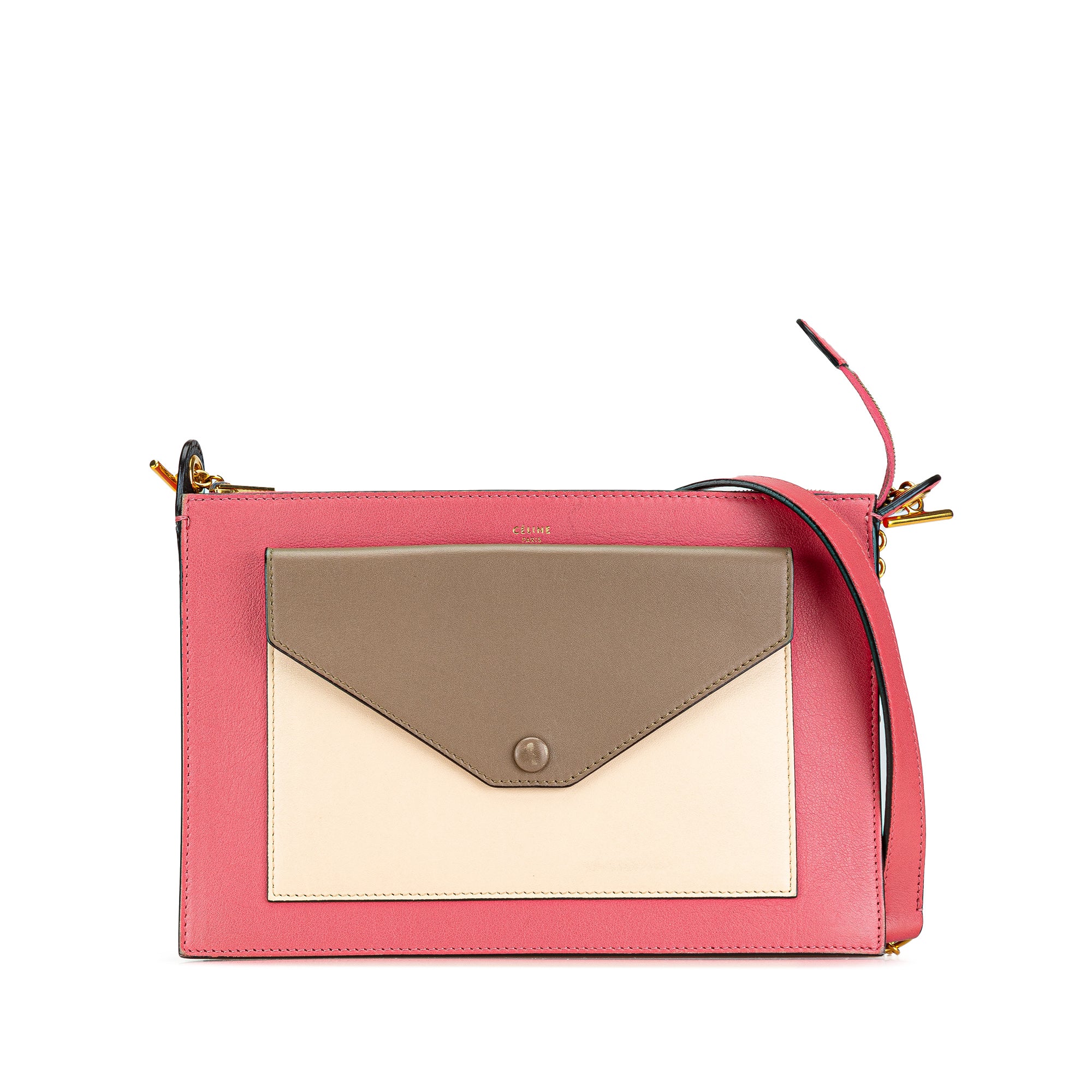 Tricolor Leather Pocket Envelope Zip Crossbody