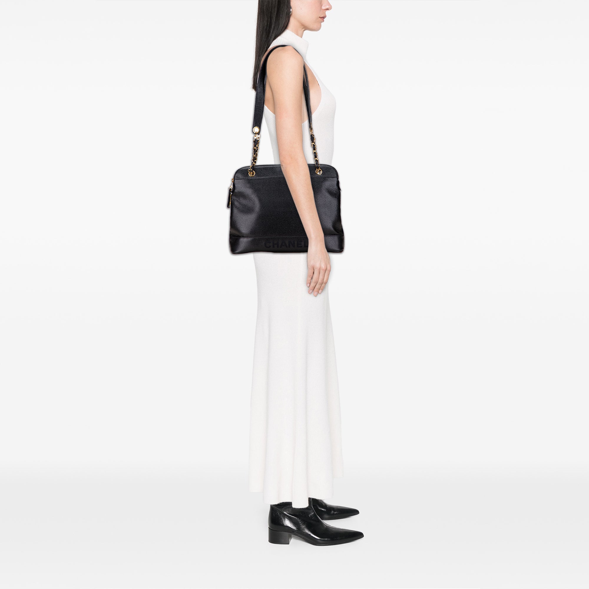 Caviar Logo Shoulder Bag
