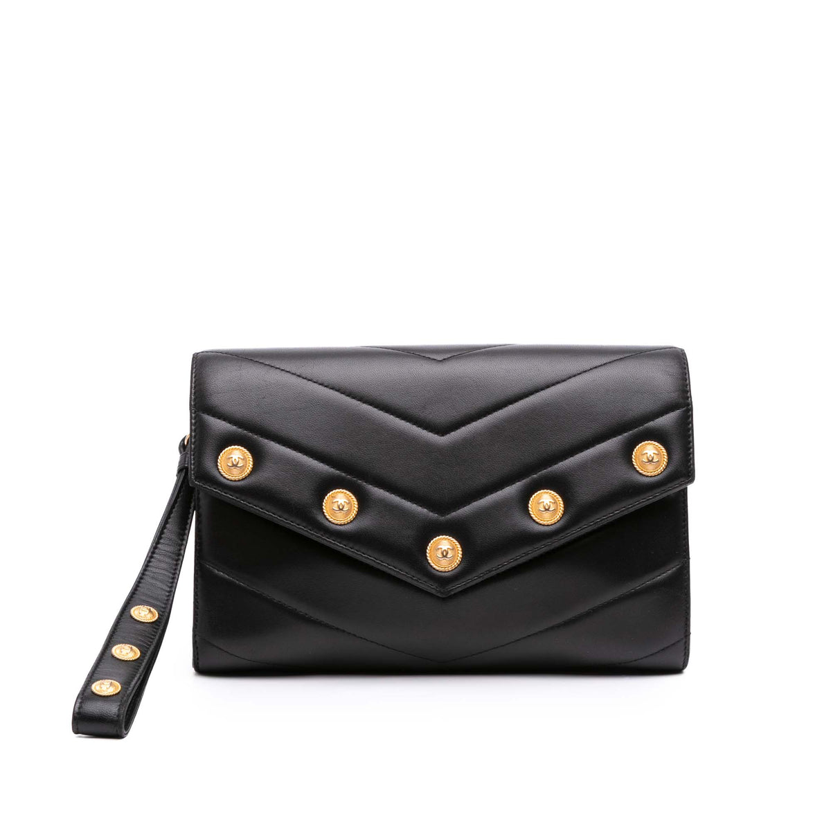 Chevron Lambskin CC Medallion Button Flap Clutch