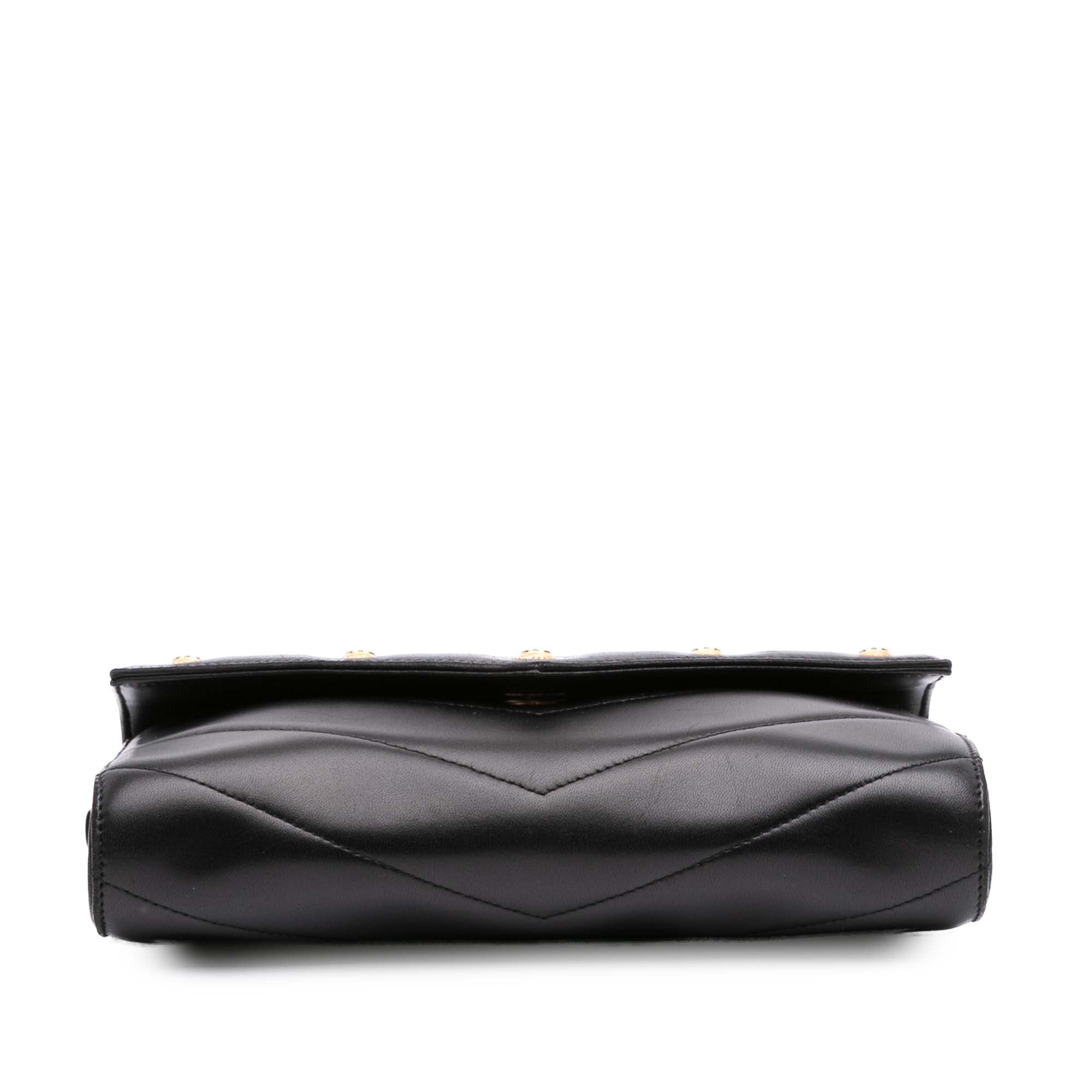 Chevron Lambskin CC Medallion Button Flap Clutch