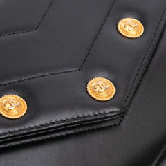 Chevron Lambskin CC Medallion Button Flap Clutch