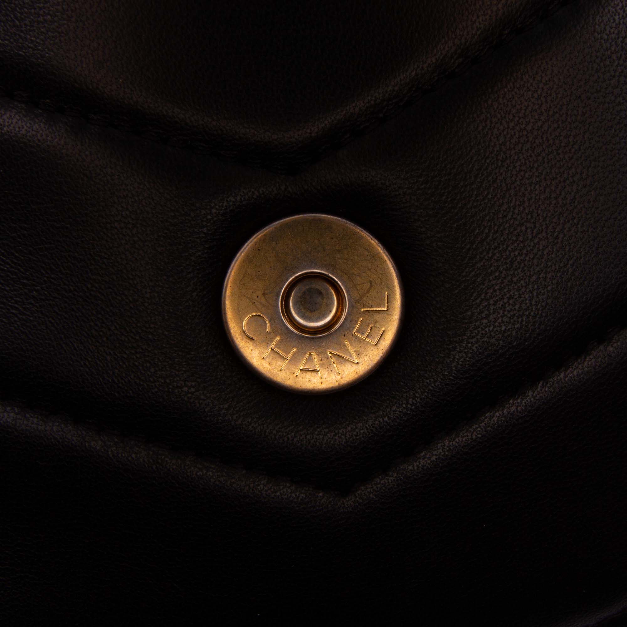 Chevron Lambskin CC Medallion Button Flap Clutch