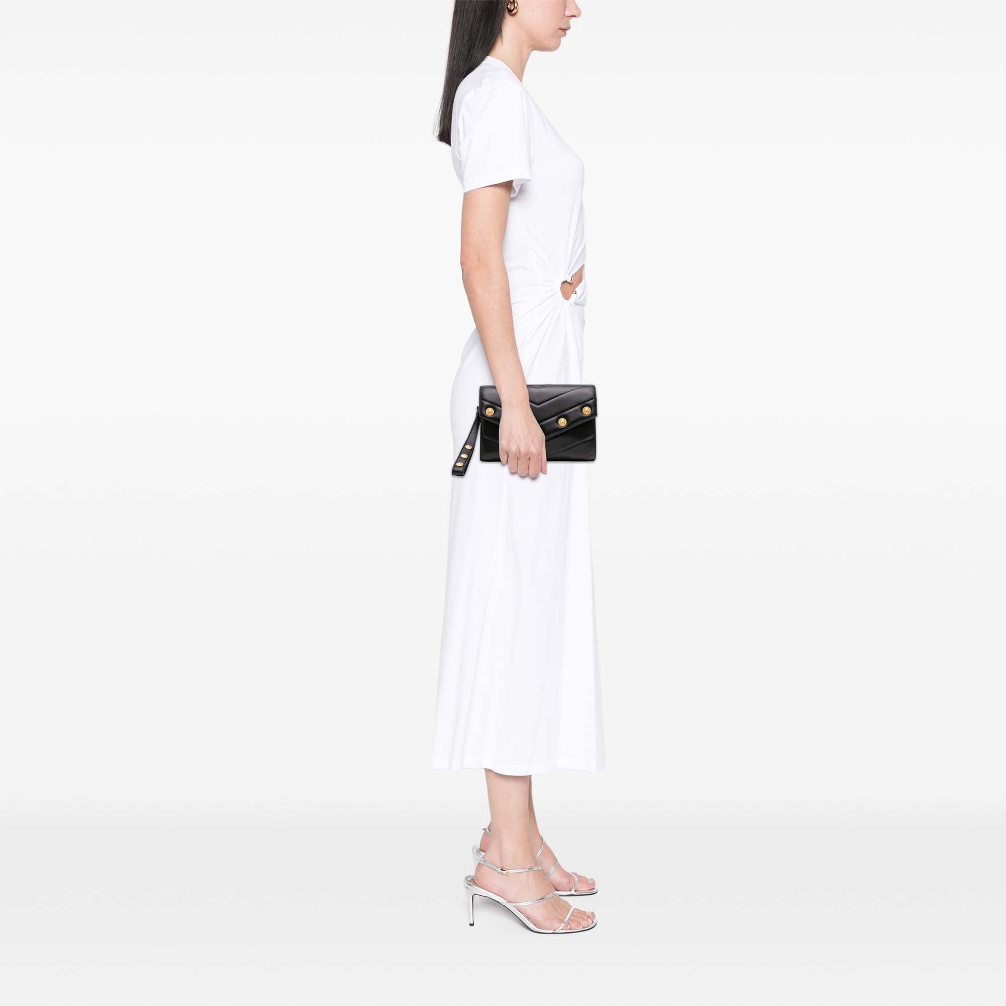 Chevron Lambskin CC Medallion Button Flap Clutch