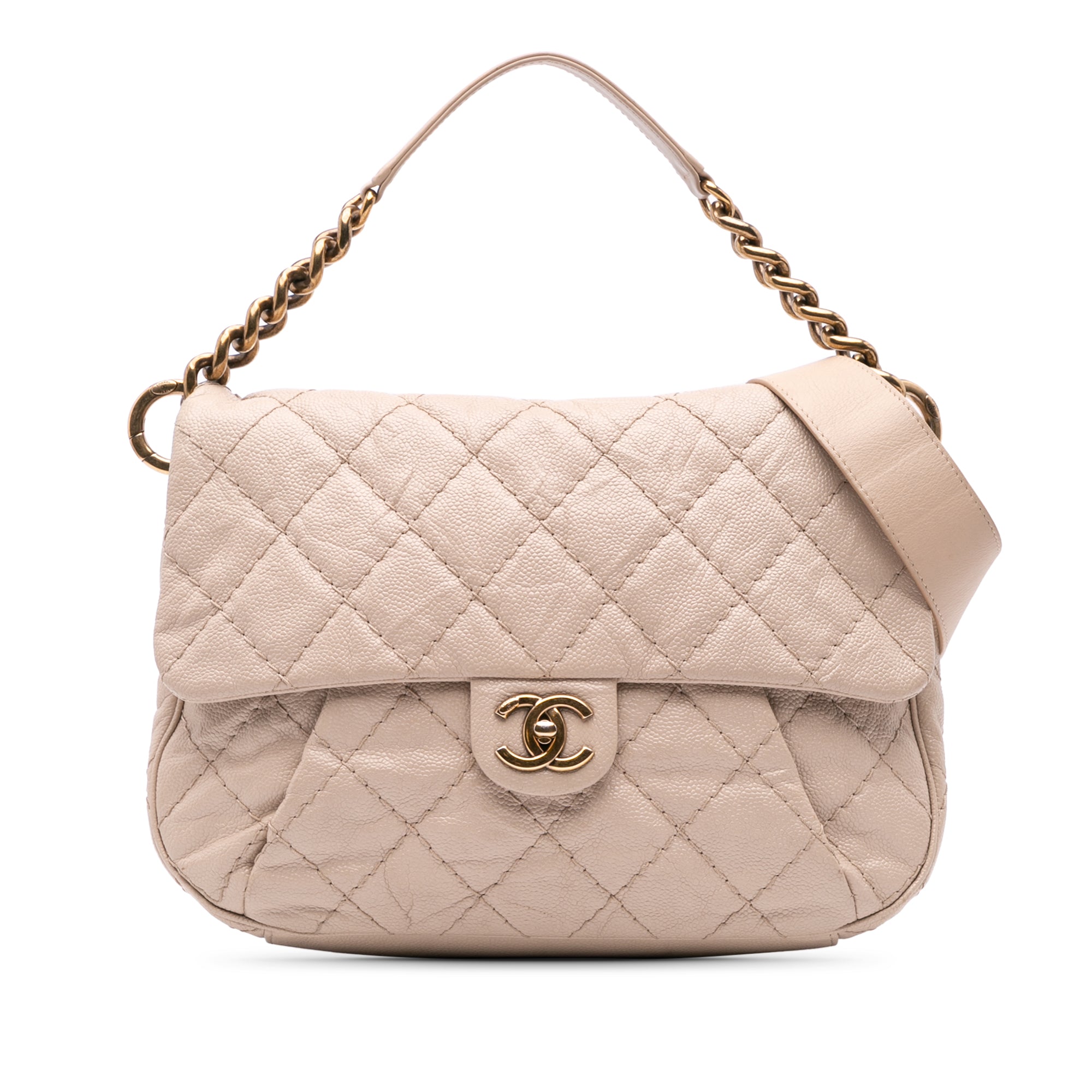Medium Quilted Caviar Coco Pleats Messenger Flap