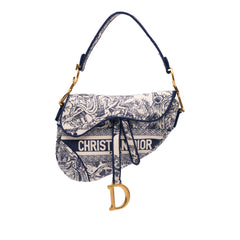 Canvas Embroidered Toile de Jouy Saddle Bag