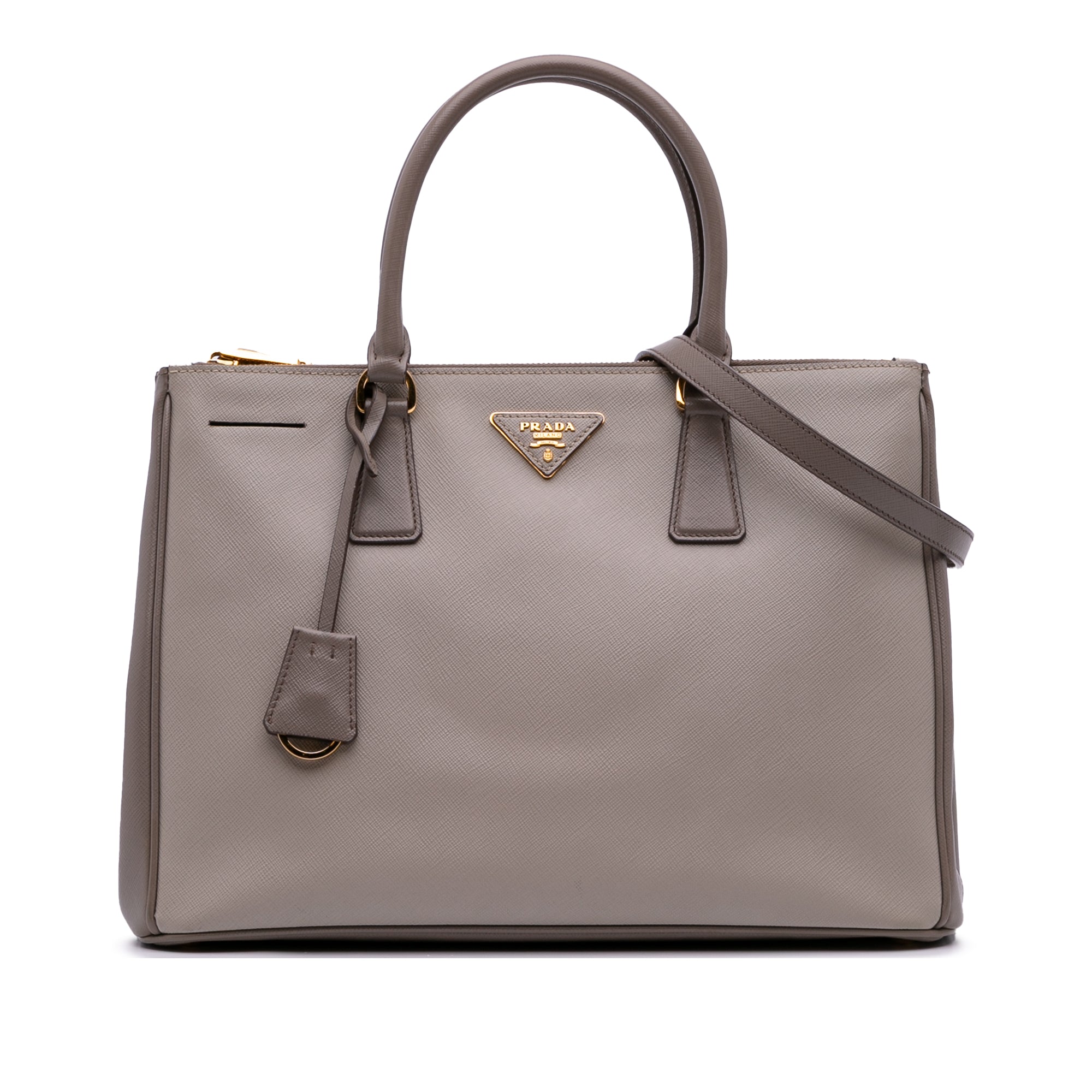 Medium Bicolor Saffiano Lux Galleria Double Zip Satchel