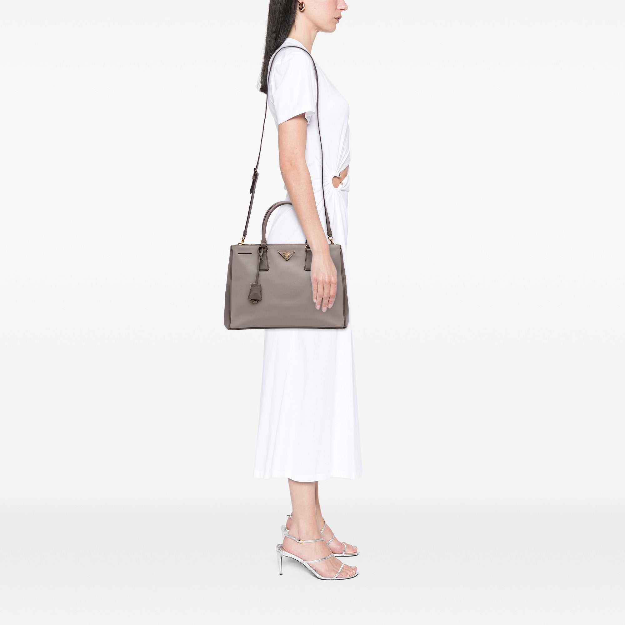 Medium Bicolor Saffiano Lux Galleria Double Zip Satchel