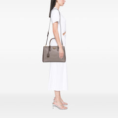 Medium Bicolor Saffiano Lux Galleria Double Zip Satchel
