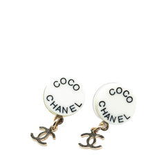 Gold Plated Acrylic CC Dangle Coco Chanel Push Back Earrings