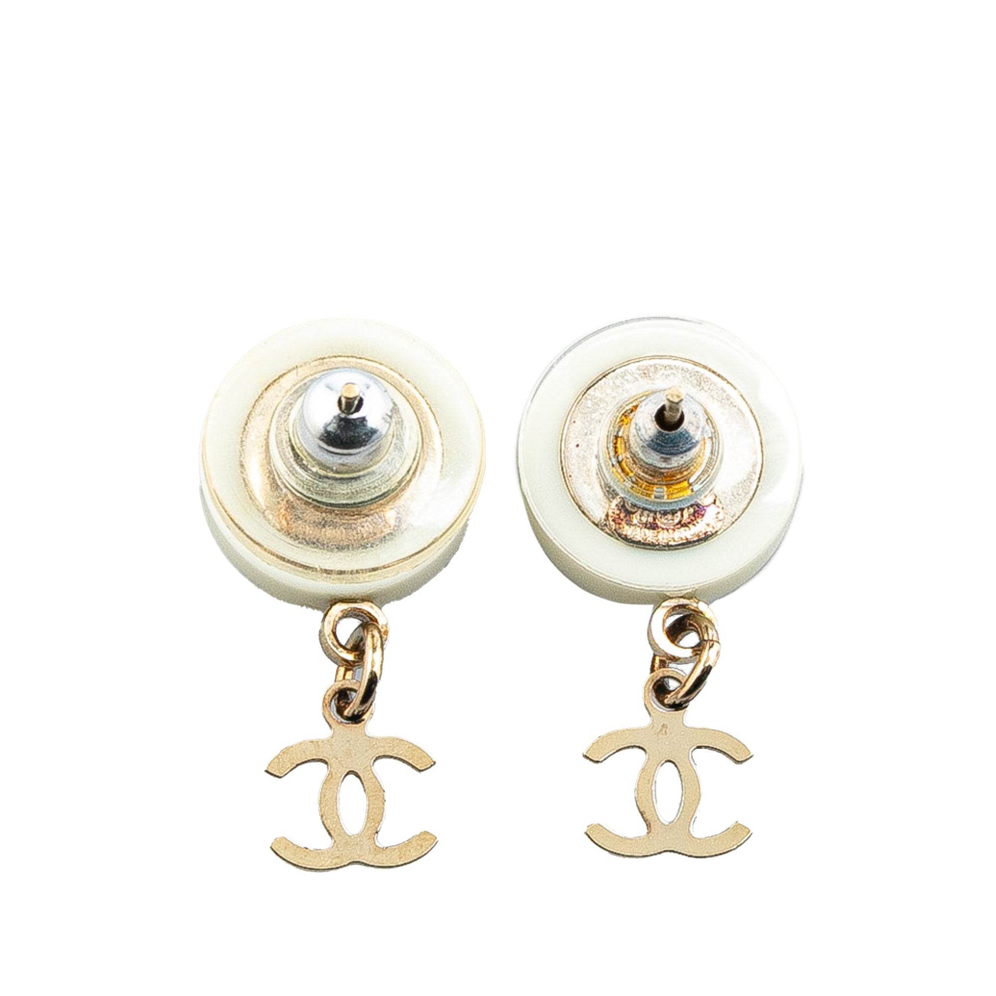 Gold Plated Acrylic CC Dangle Coco Chanel Push Back Earrings
