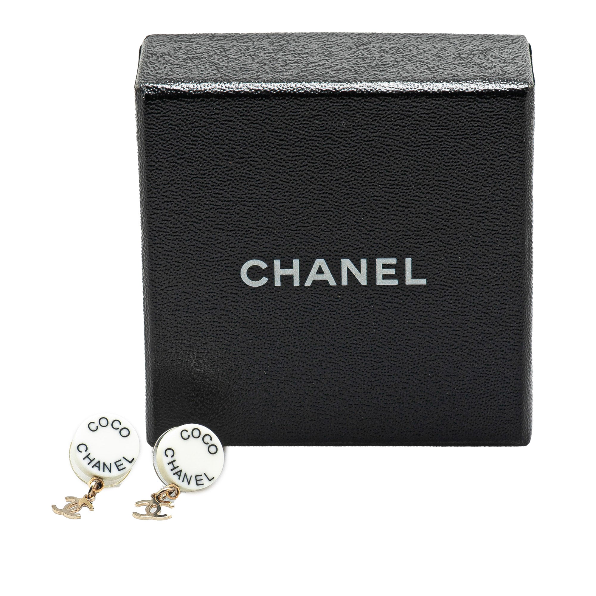 Gold Plated Acrylic CC Dangle Coco Chanel Push Back Earrings