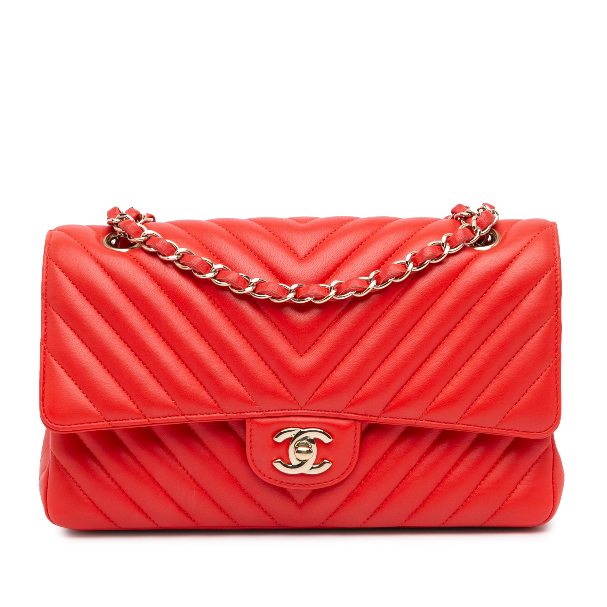 Medium Classic Chevron Lambskin Double Flap