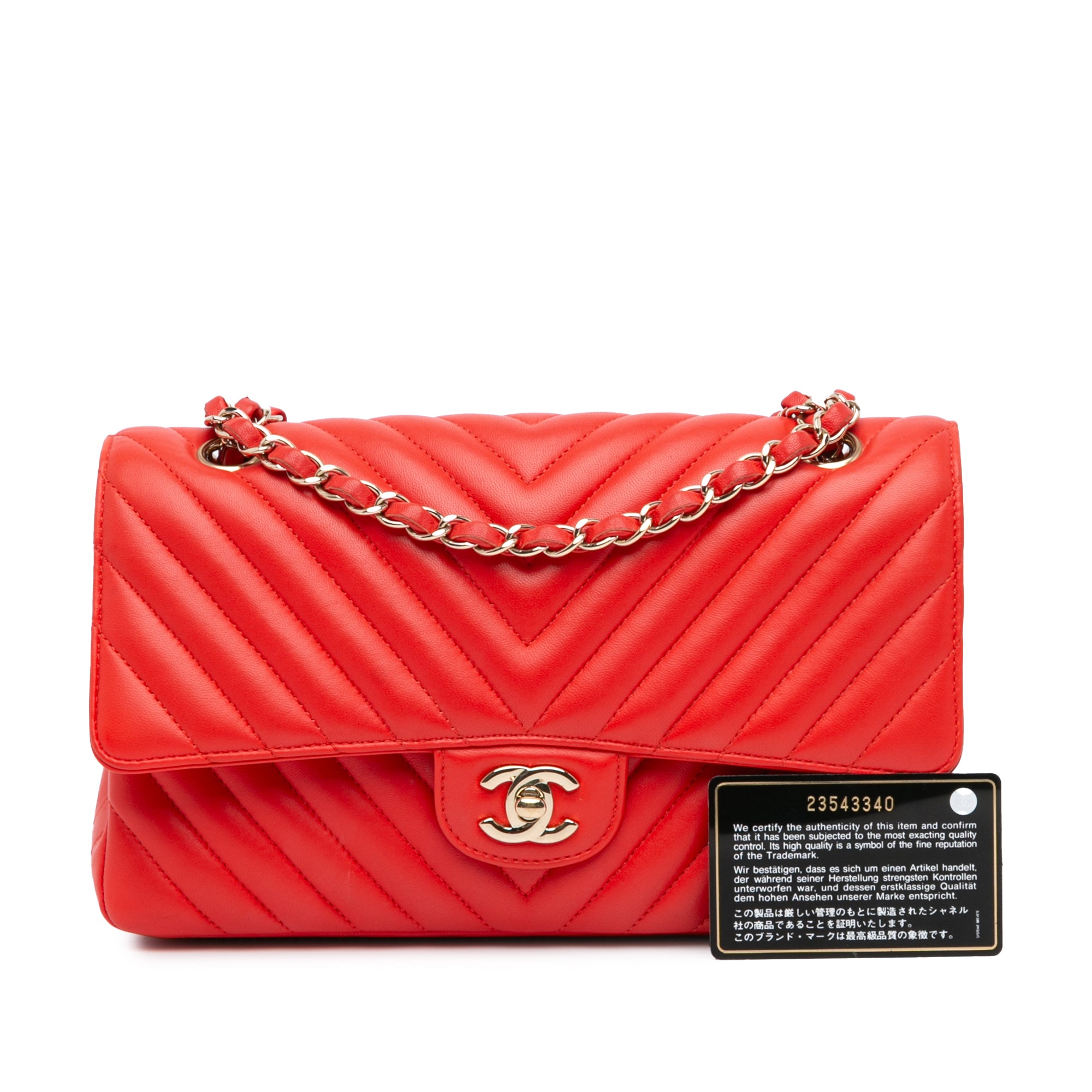 Medium Classic Chevron Lambskin Double Flap