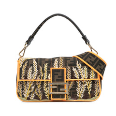 Zucca Embroidered Canvas Baguette Satchel