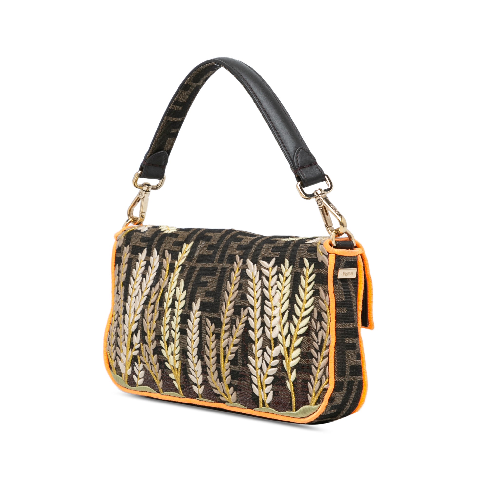 Zucca Embroidered Canvas Baguette Satchel