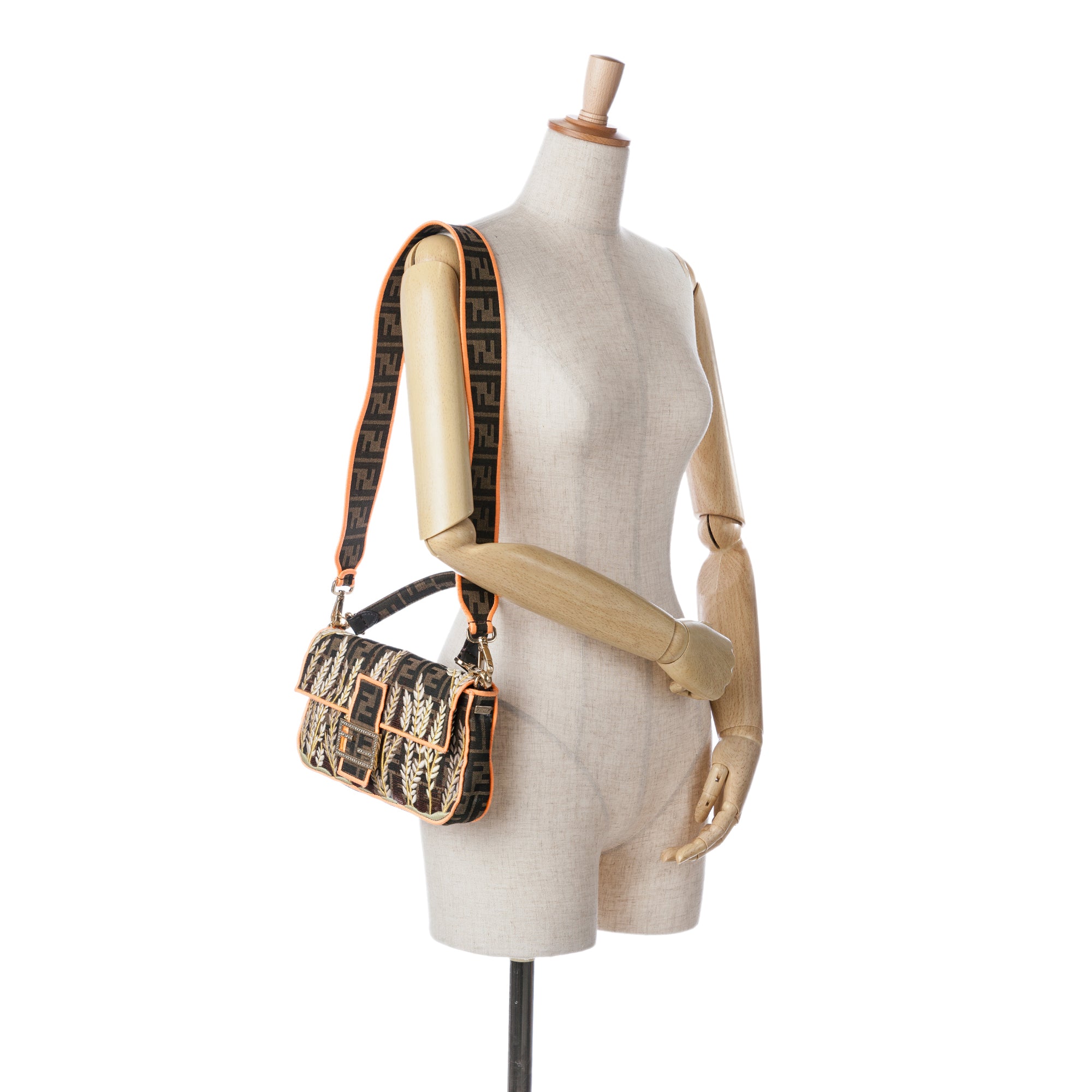 Zucca Embroidered Canvas Baguette Satchel